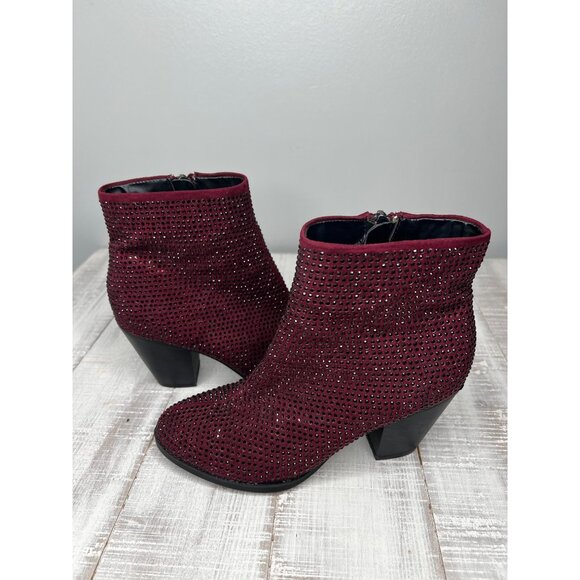Juicy Coutyre Burgundy Women's Rhinestone Ankle Boots 5.5M - Picture 9 of 12